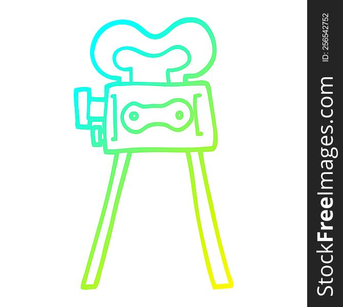 cold gradient line drawing of a cartoon film camera