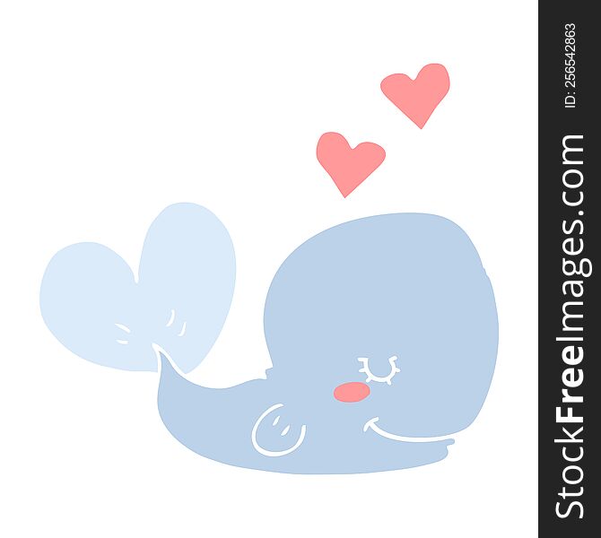 Flat Color Style Cartoon Whale In Love