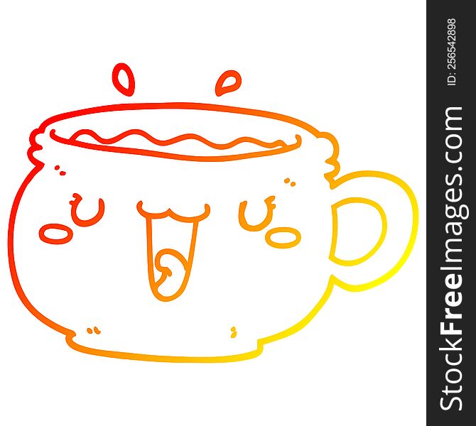 warm gradient line drawing of a cute cartoon coffee cup