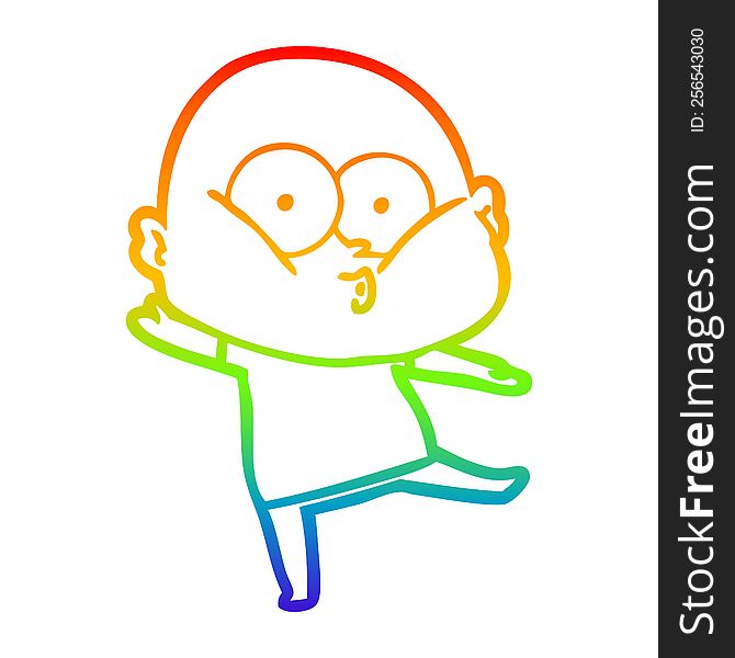 rainbow gradient line drawing of a cartoon bald man staring