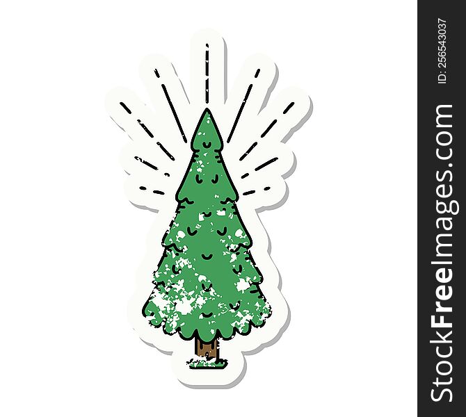 Grunge Sticker Of Tattoo Style Pine Tree