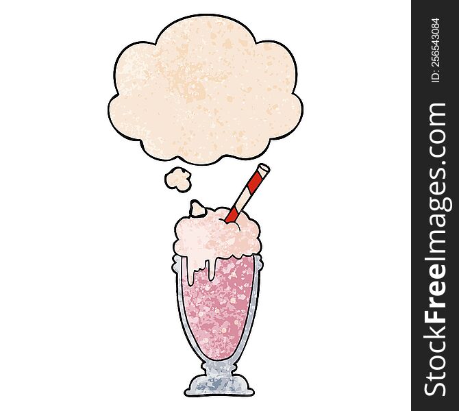 cartoon milkshake with thought bubble in grunge texture style. cartoon milkshake with thought bubble in grunge texture style
