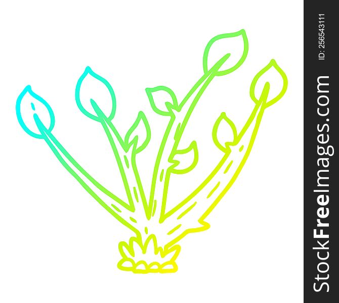 cold gradient line drawing of a cartoon sprouting plant