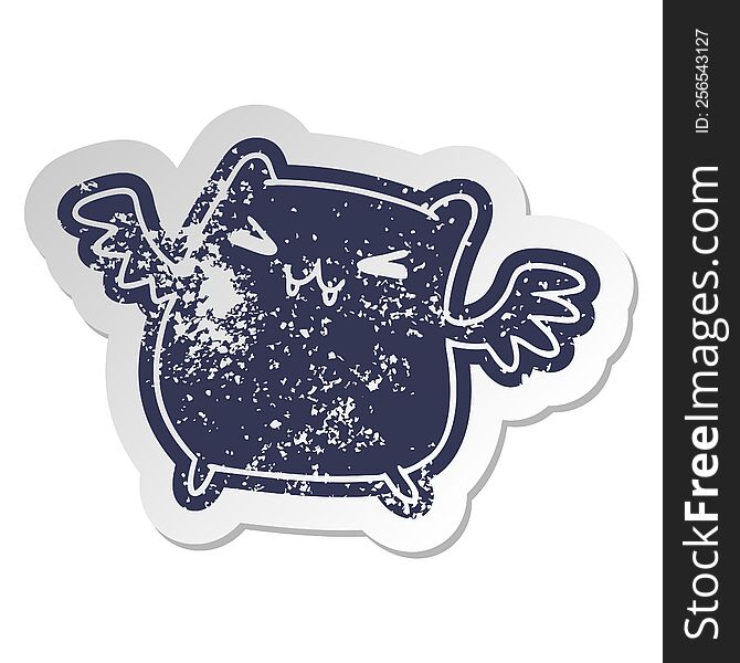 Distressed Old Sticker Of A Kawaii Cute Bat