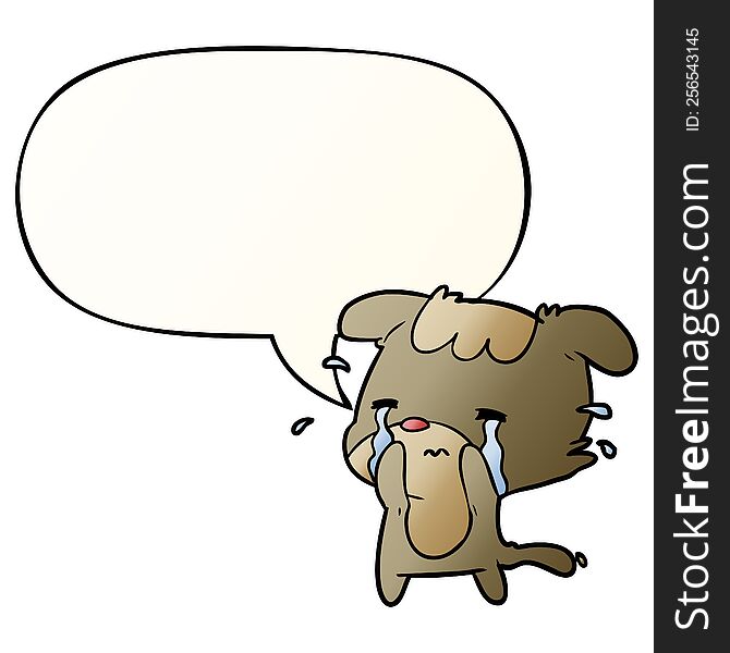 cartoon sad dog crying with speech bubble in smooth gradient style