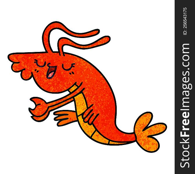 quirky hand drawn cartoon happy shrimp