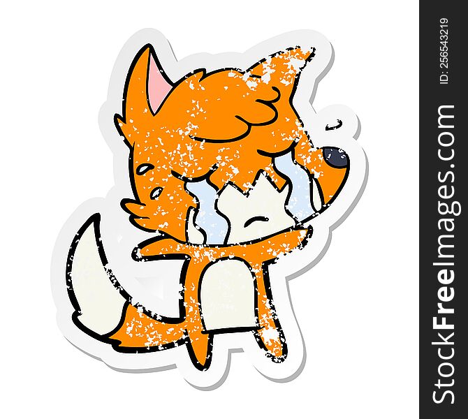 Distressed Sticker Of A Crying Fox Cartoon