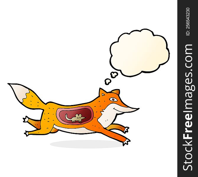 Cartoon Fox With Mouse In Belly With Thought Bubble