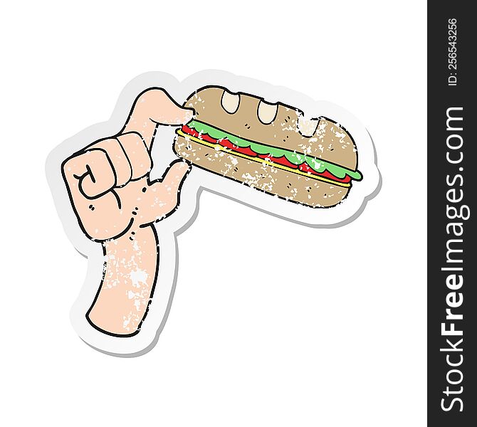retro distressed sticker of a cartoon sub sandwich