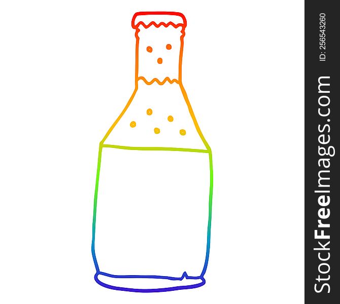 Rainbow Gradient Line Drawing Cartoon Beer Bottle