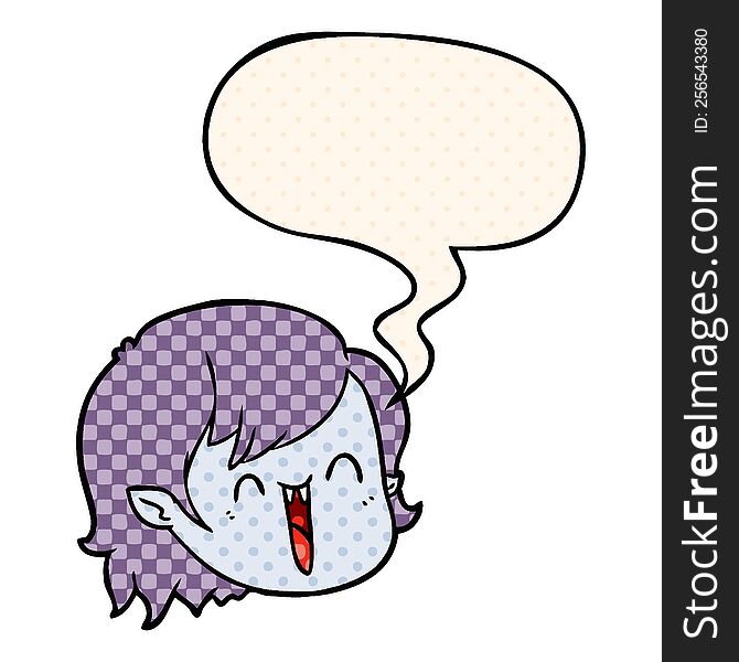 Cartoon Vampire Girl Face And Speech Bubble In Comic Book Style