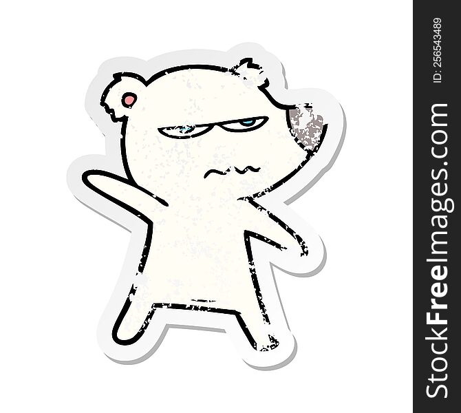 Distressed Sticker Of A Angry Bear Polar Cartoon Pointing