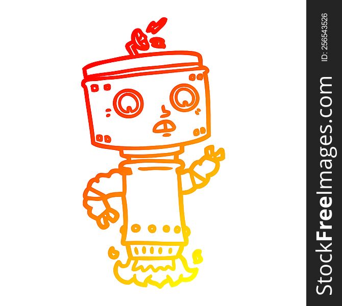 warm gradient line drawing of a cartoon robot hovering
