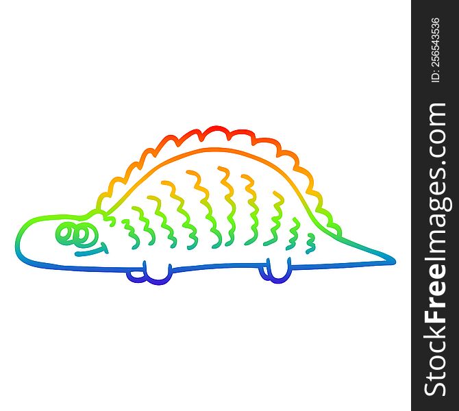 rainbow gradient line drawing of a cartoon prehistoric dinosaur