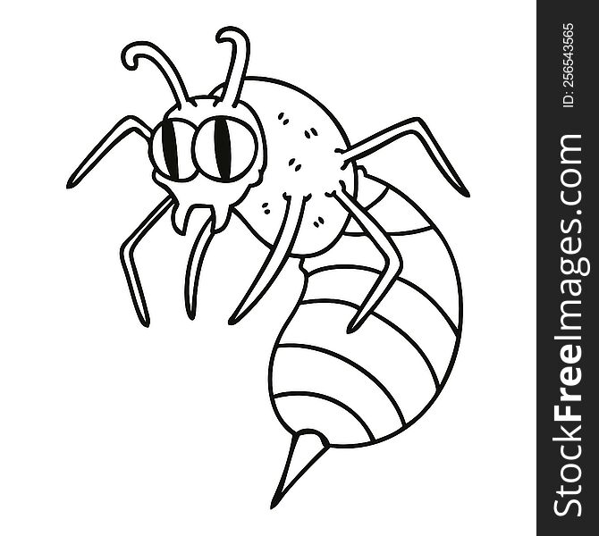 line drawing quirky cartoon wasp. line drawing quirky cartoon wasp