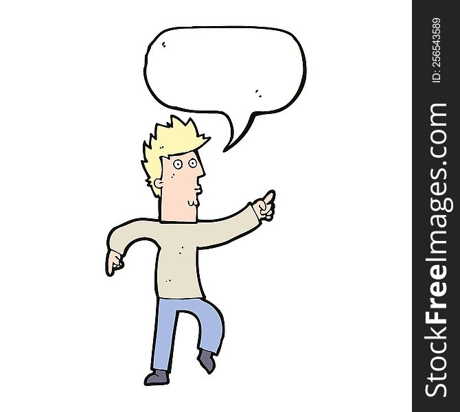 Cartoon Worried Man Pointing With Speech Bubble