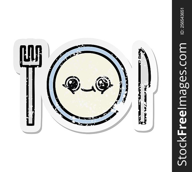 distressed sticker of a cute cartoon dinner plate