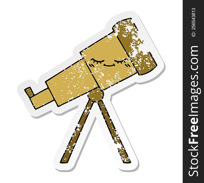 Distressed Sticker Of A Cute Cartoon Telescope