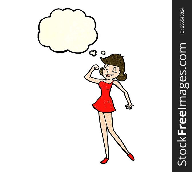 cartoon woman with can do attitude with thought bubble