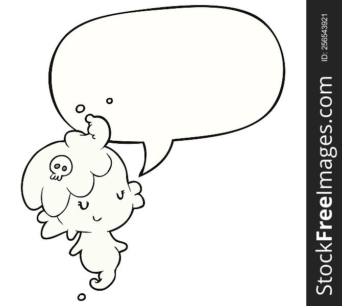 Cute Cartoon Ghost Girl And Speech Bubble