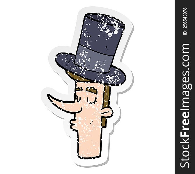 Distressed Sticker Of A Cartoon Man Wearing Top Hat