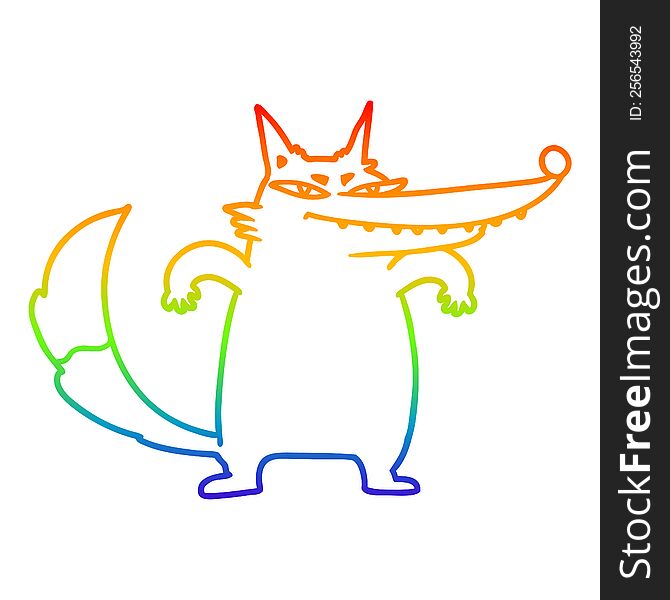 rainbow gradient line drawing of a sly cartoon wolf