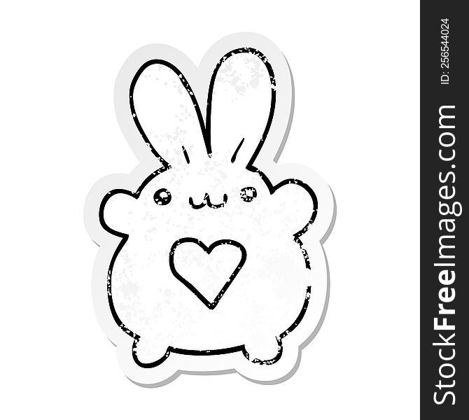Distressed Sticker Of A Cute Cartoon Rabbit With Love Heart