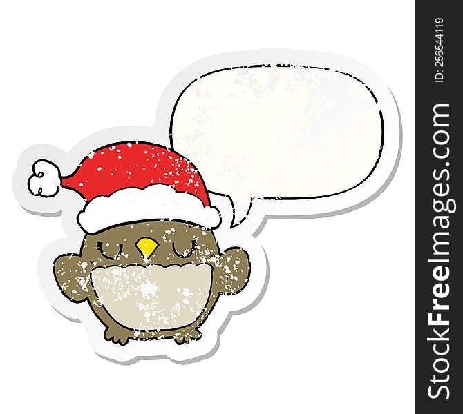 Cute Christmas Owl And Speech Bubble Distressed Sticker