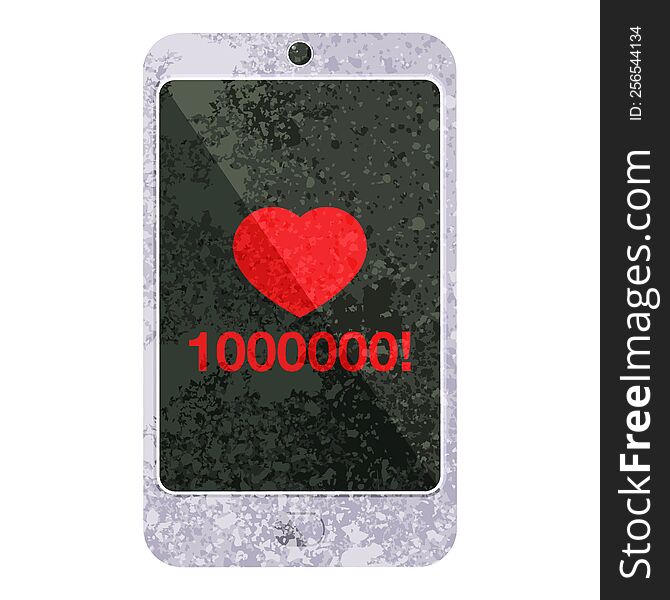 mobile phone showing 1000000 likes graphic vector illustration icon. mobile phone showing 1000000 likes graphic vector illustration icon
