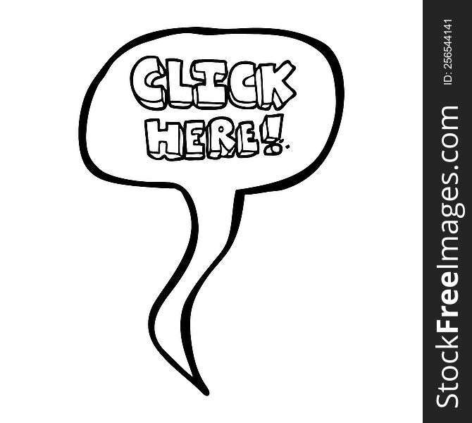 freehand drawn speech bubble cartoon click here word symbol