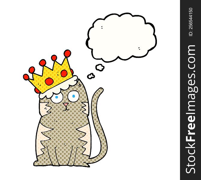 thought bubble cartoon cat with crown