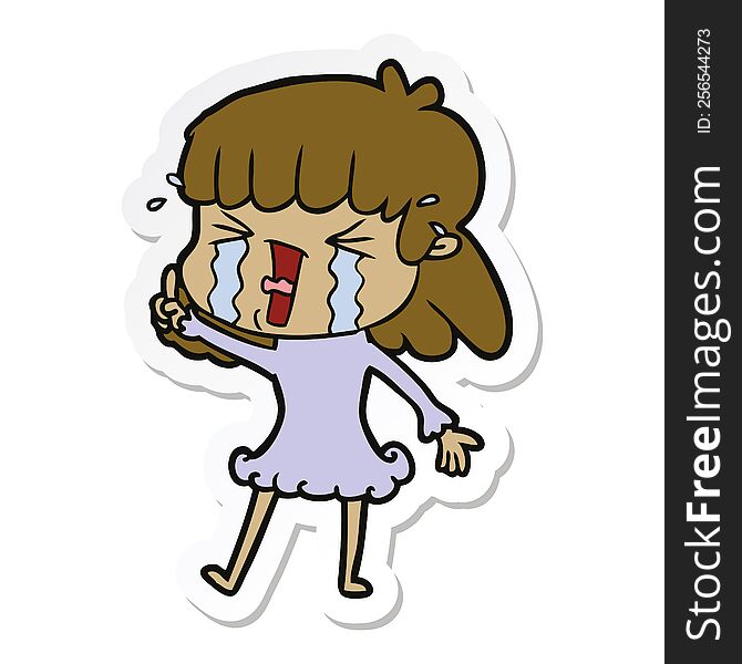 Sticker Of A Cartoon Woman In Tears