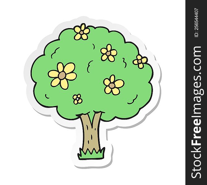 sticker of a cartoon tree with flowers