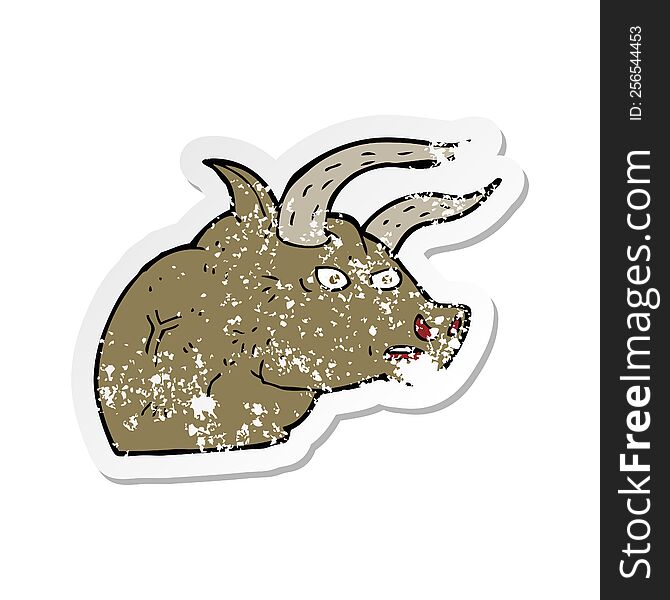 retro distressed sticker of a cartoon angry bull head