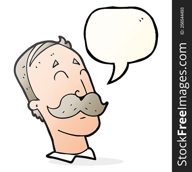 freehand drawn speech bubble cartoon ageing man with mustache