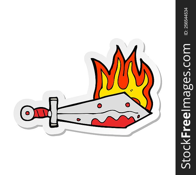 Sticker Of A Cartoon Flaming Sword