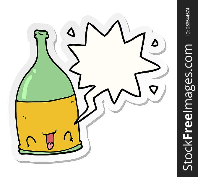 Cartoon Wine Bottle And Speech Bubble Sticker