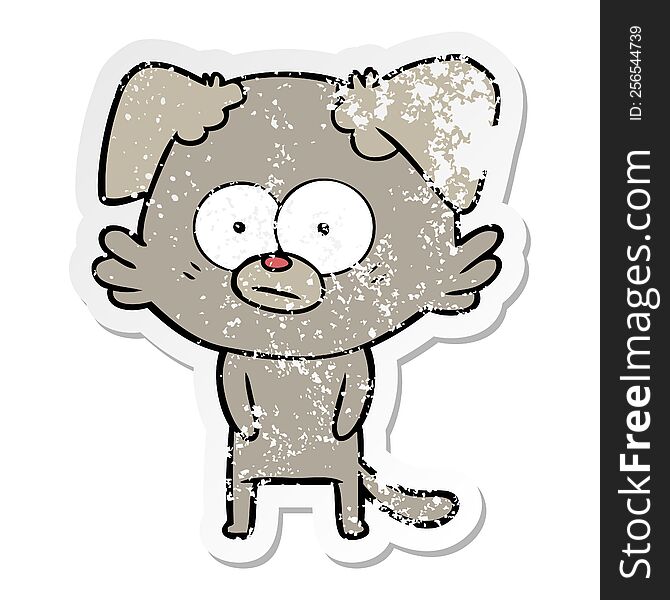 Distressed Sticker Of A Nervous Dog Cartoon
