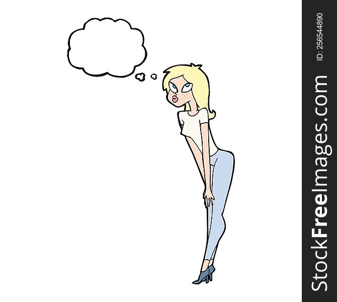 Cartoon Attractive Girl With Thought Bubble