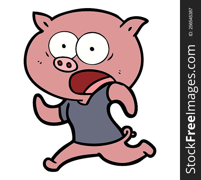 cartoon pig running away. cartoon pig running away