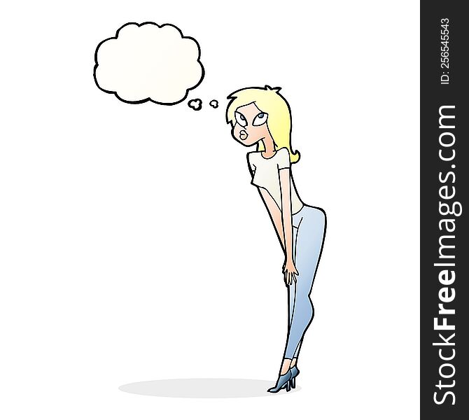 cartoon attractive girl with thought bubble