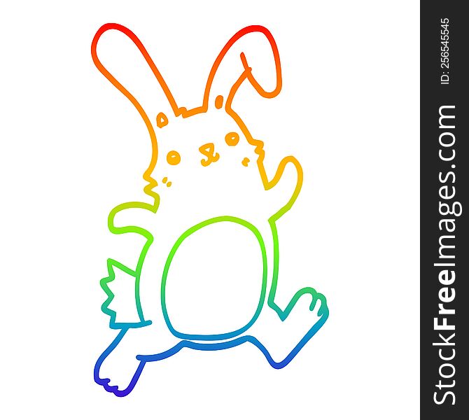 Rainbow Gradient Line Drawing Cartoon Rabbit Running