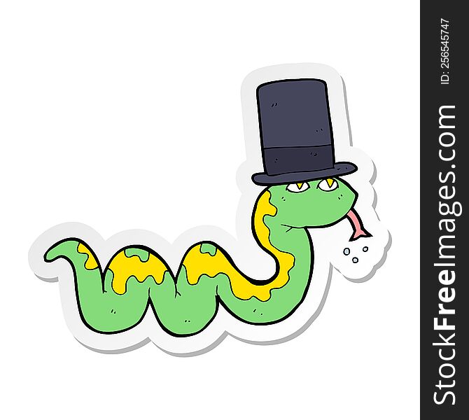 Sticker Of A Cartoon Snake In Top Hat