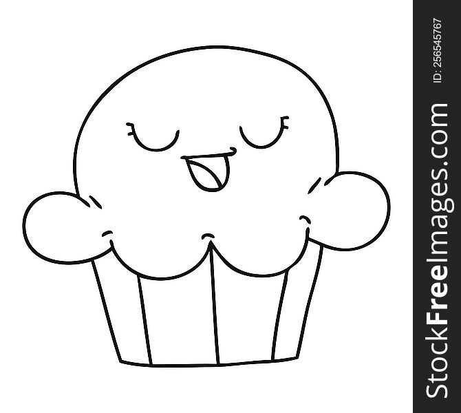 Quirky Line Drawing Cartoon Happy Cake