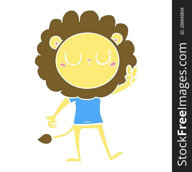 Flat Color Style Cartoon Lion Giving Peac Sign
