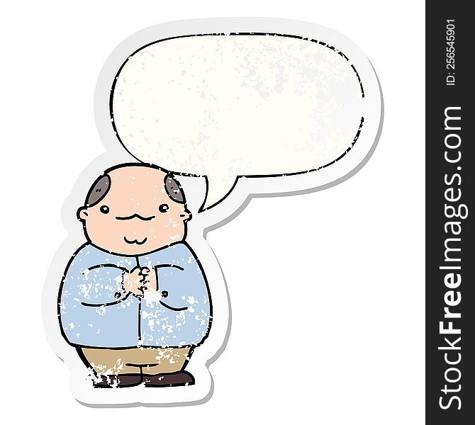 Cartoon Balding Man And Speech Bubble Distressed Sticker