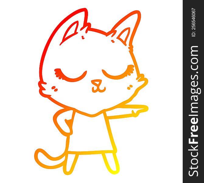 warm gradient line drawing of a calm cartoon cat girl pointing