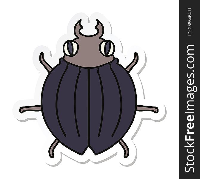 sticker of a quirky hand drawn cartoon beetle