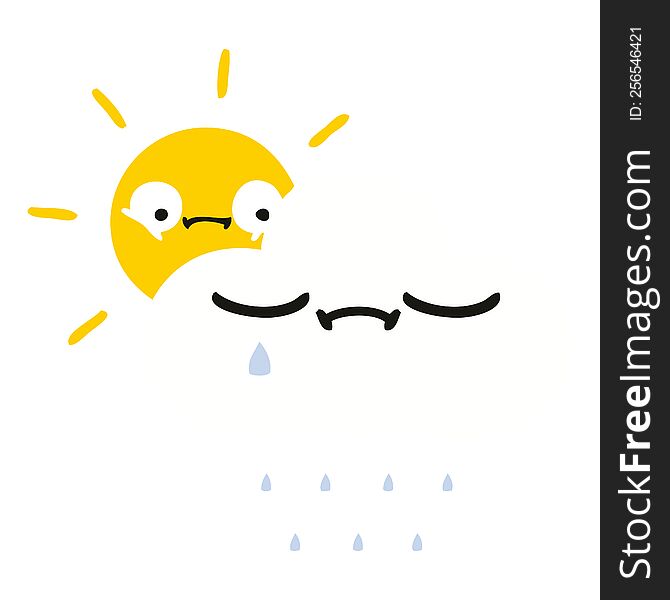 flat color retro cartoon of a sunshine and rain cloud