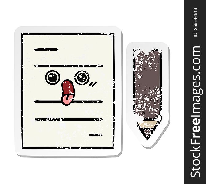 distressed sticker of a cute cartoon test paper